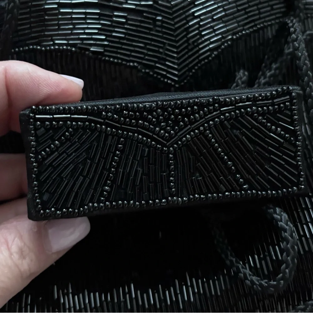 Vintage Art Deco Glam Beaded Evening Bag - Beaded Flapper- Black & Lipstick Case